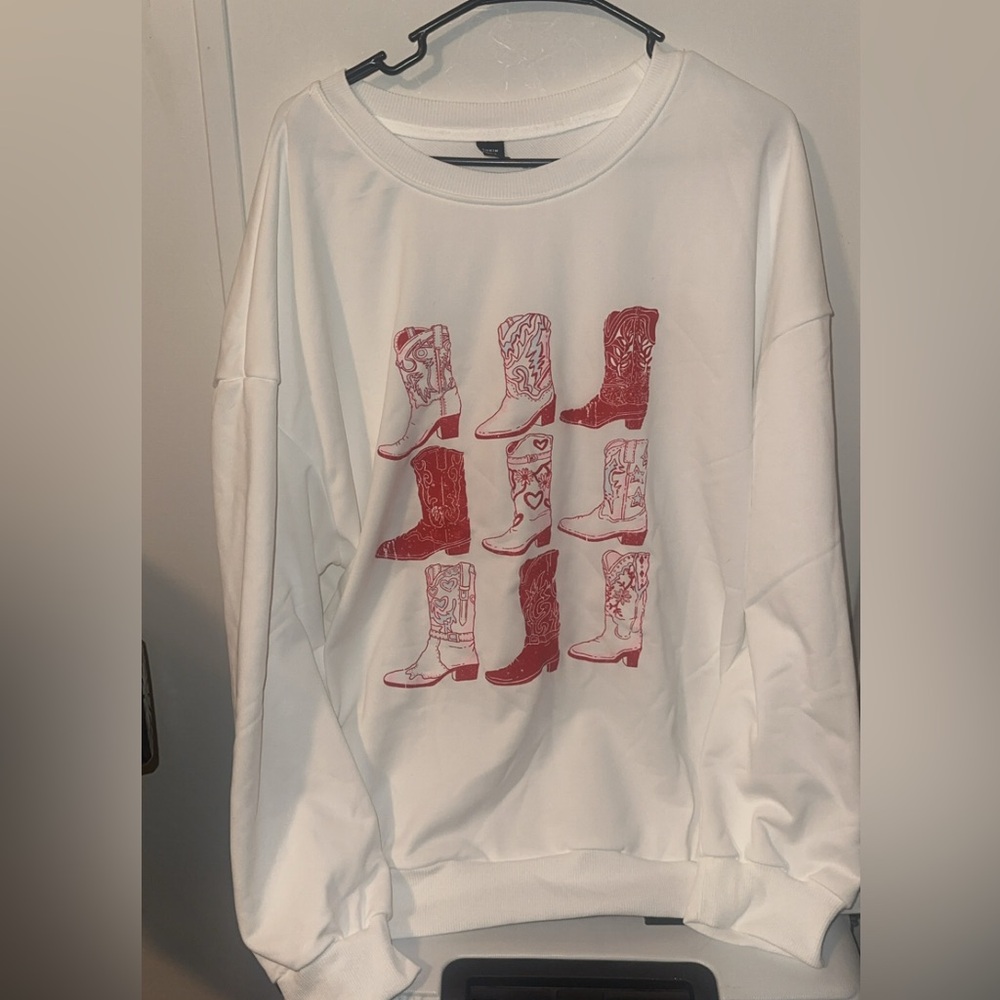 SHEIN White Sweater with Red Boot Print
